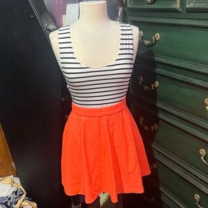 Double Zero Black and White Striped Top with Orange Skirt Dress